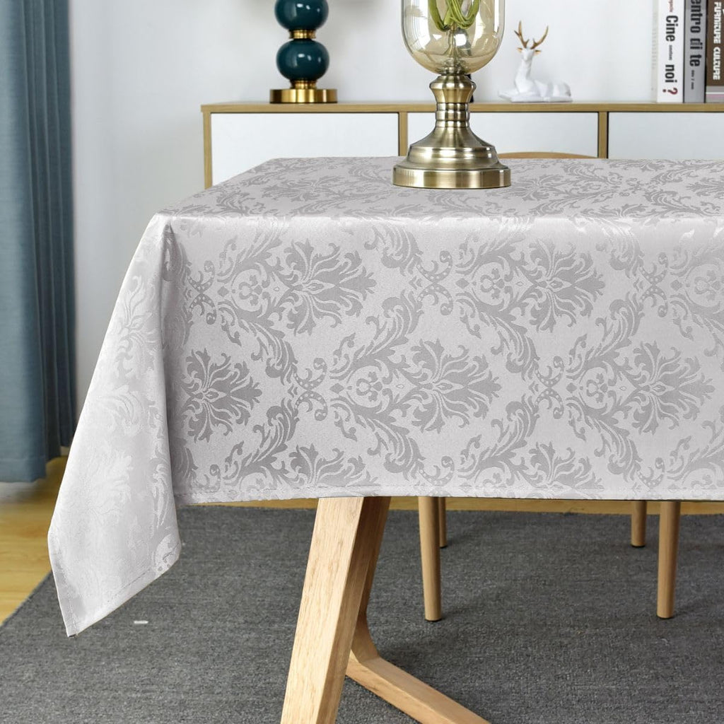 Rectangle Tablecloth - 52 x 70 Inch Gray Damask Table Cloth Jacquard Design Spill Proof Wrinkle Resistant Waterproof