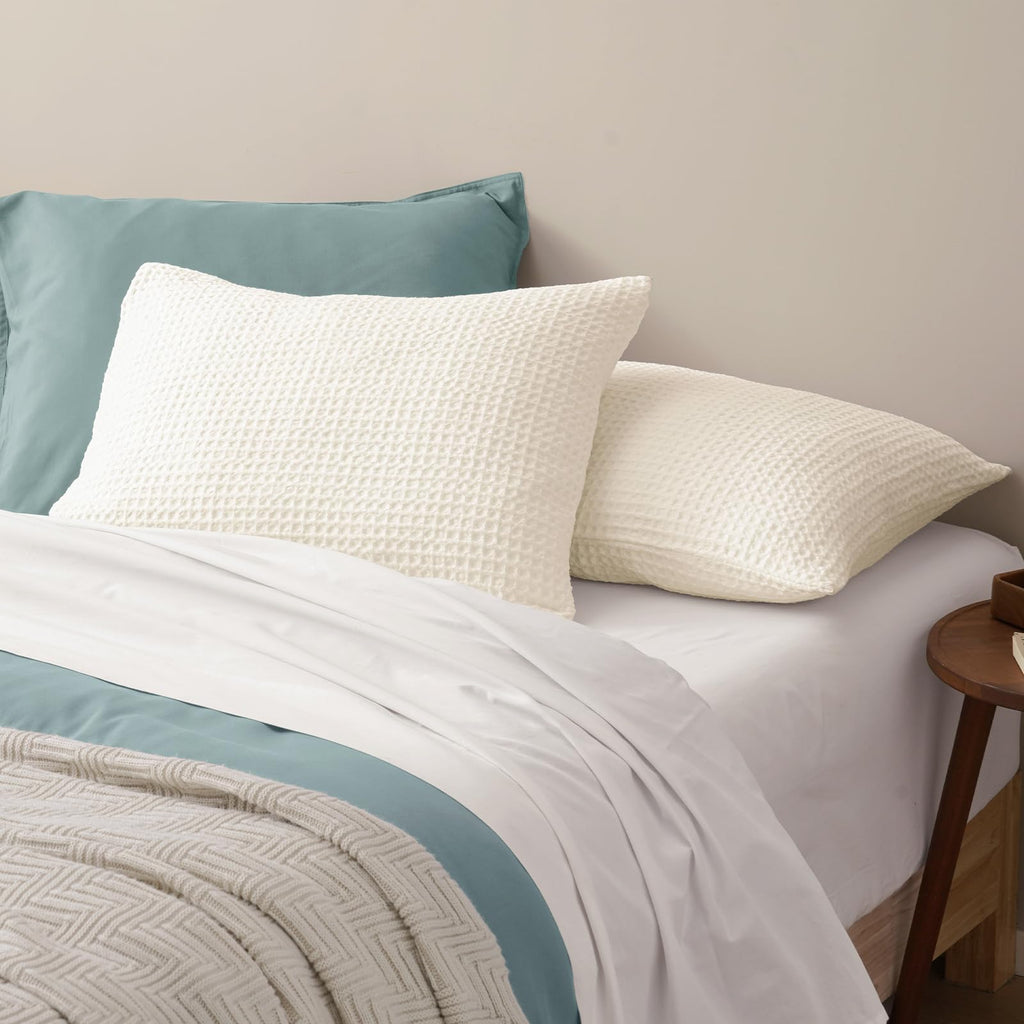 Ultra Soft Waffle Pillow Shams Standard 20"x26", Cream White, No Insert
