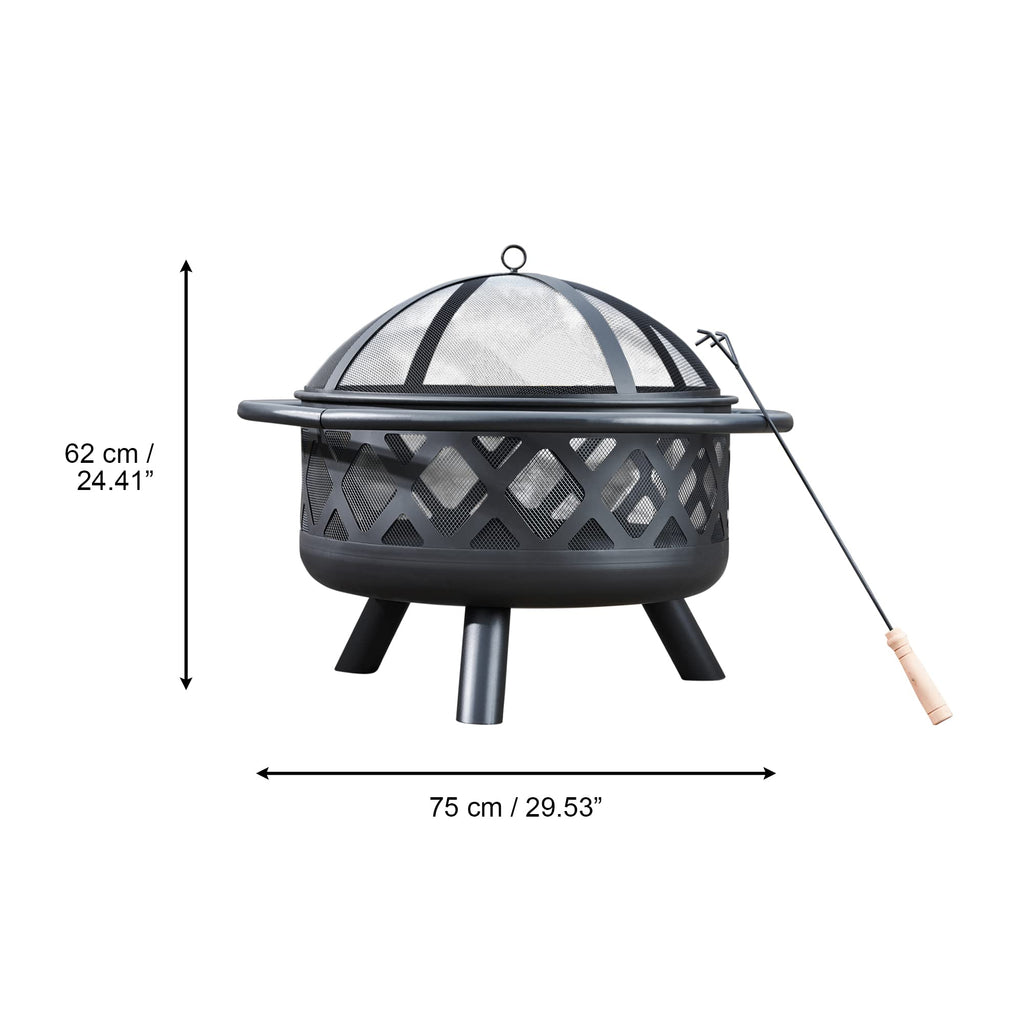 Large 76cm Garden Round Wood Burning Fire Pit, Outdoor Furniture Chimnea, Firepit Heater, Metal Log Burner Fire