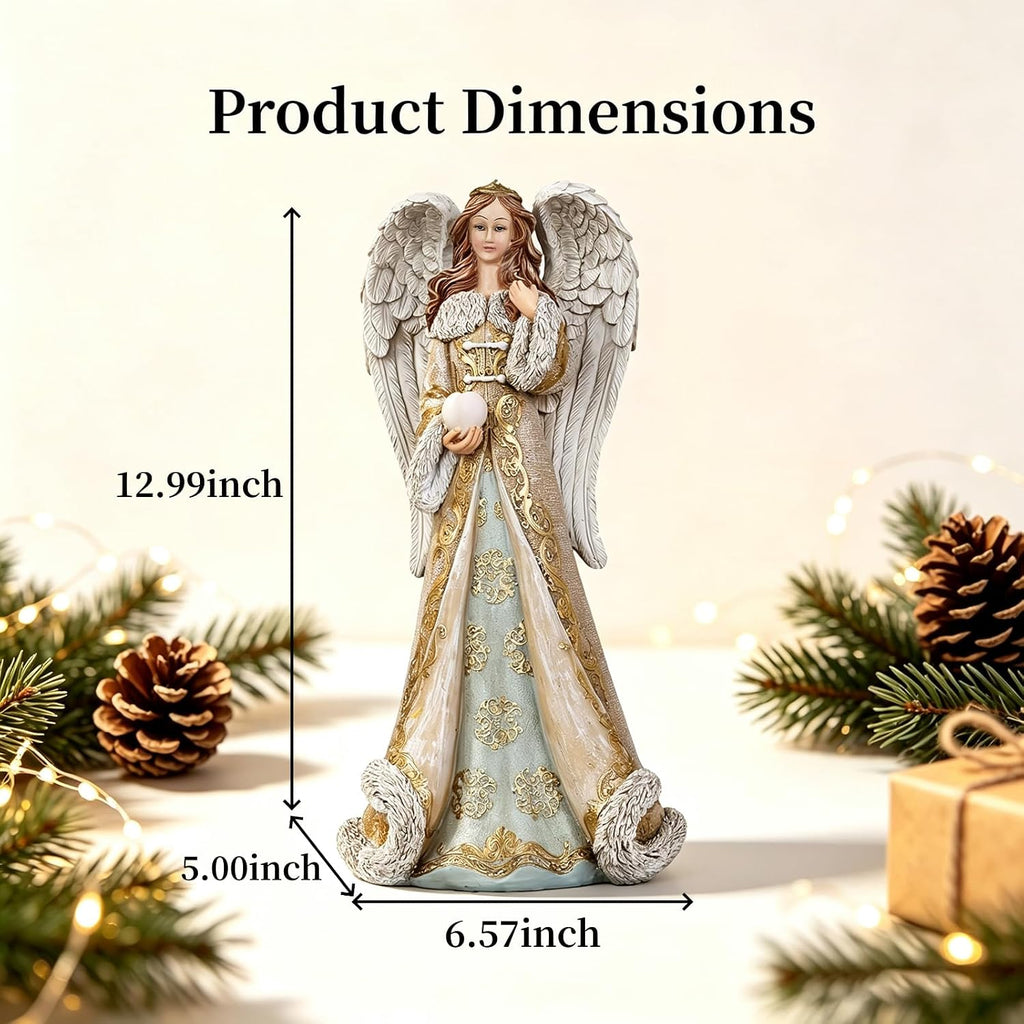 Resin Winter Angel Figurine Indoor Christmas Religious Tabletop Home Decor