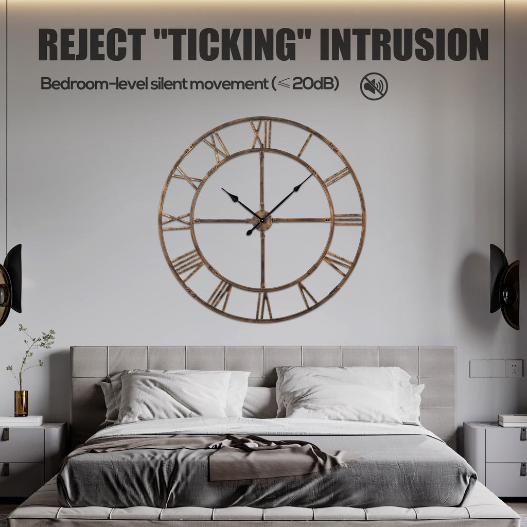 40 Inch Large Silent Wall Clock, Easy Assembly Roman Numeral Bronze
