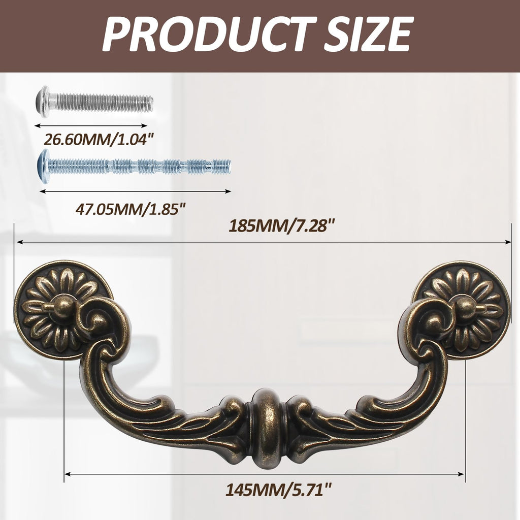 4 Pack Vintage Drawer Pulls 6 in Hole Center Drop Bail Cabinet Pulls