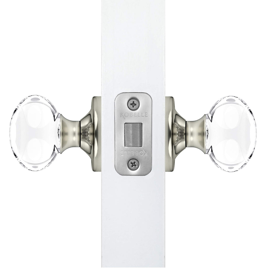 Passage Oval Egg Crystal Door Knobs Satin Nickel Round Rosette
