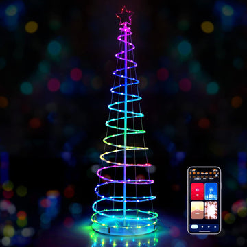 6 FT Spiral Christmas Tree, Outdoor Led Christmas Tree with 135 LED Lights, 10 Lighting Modes, Bluetooth APP Control