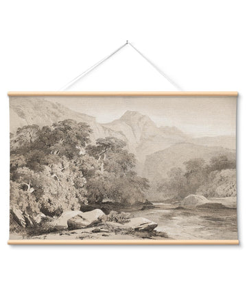 Extra Large Canvas Wall Art - Vintage Landscape Sketch, 36x54 Inch
