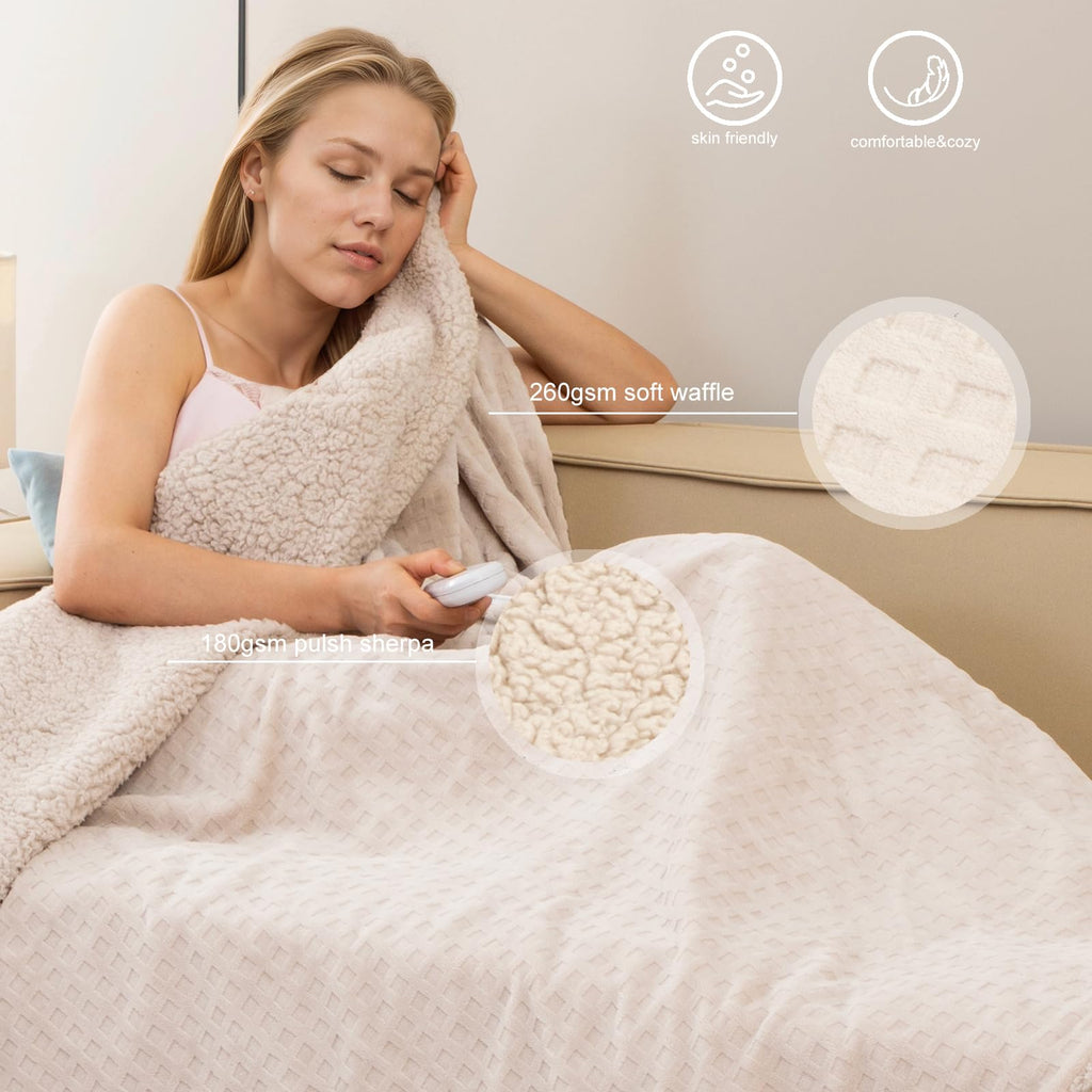 Waffle Electric Heated Blanket with Dual Control 84x90, Khaki