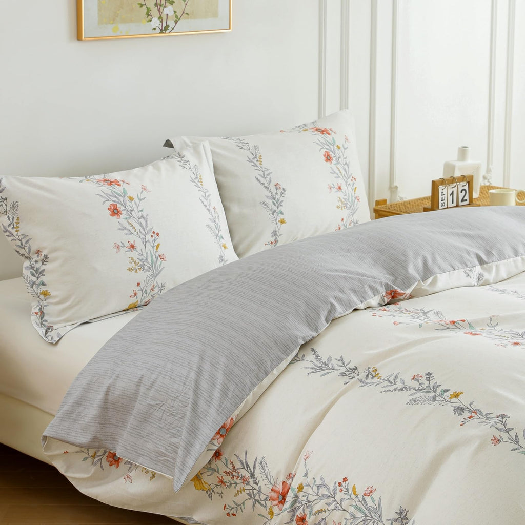 Duvet Cover Set 3pcs 100% Cotton Wildflower Stripe