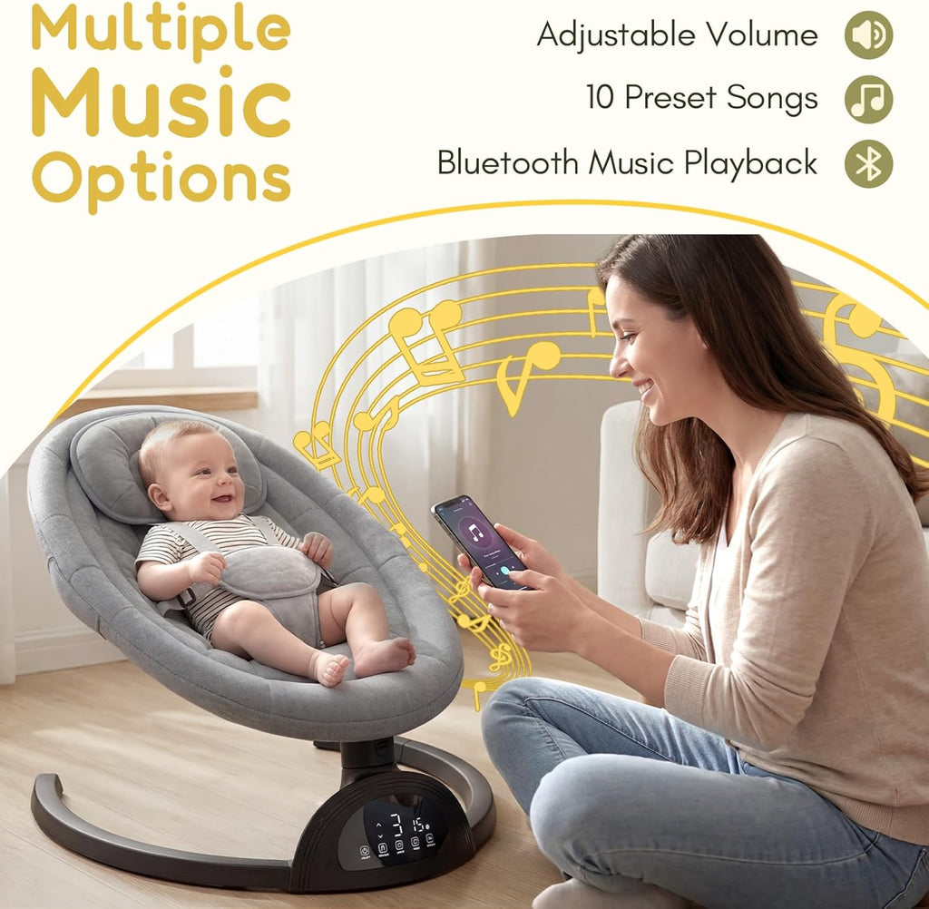Portable Baby Swing for Infants, Point Harness, Bluetooth Music, 5 Speeds