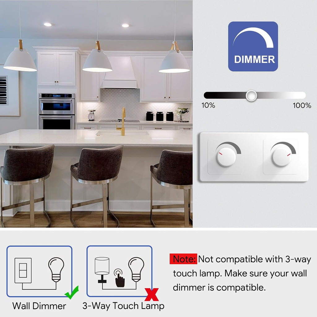 A19 Dimmable LED Light Bulbs, 60 Watt Equivalent 9W, 5000K Daylight, 800 LM