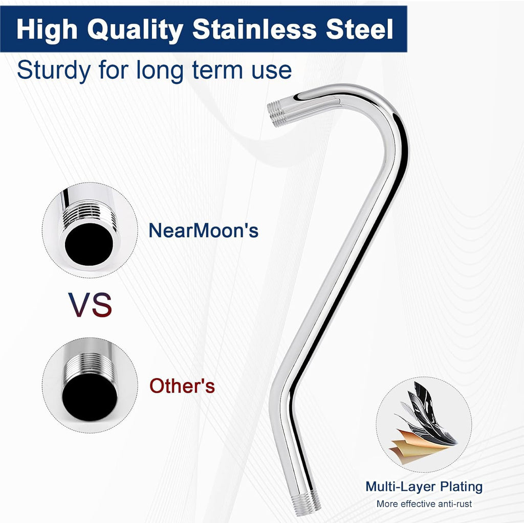 J Shaped Shower Extension Arm, Stainless Steel Shower Head Height Extender with Flange, Riser Pipe Design for Cozy
