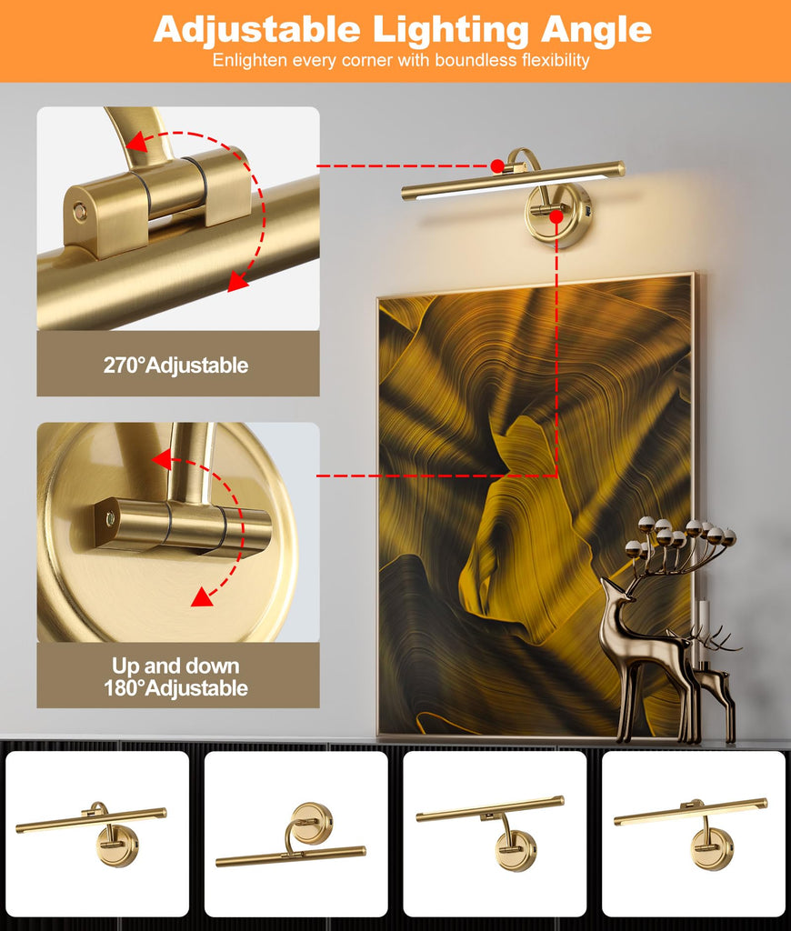 Picture Light for Wall,Battery Operated Art Lights for Painting,3 Color Selections and Brightness, Adjustable