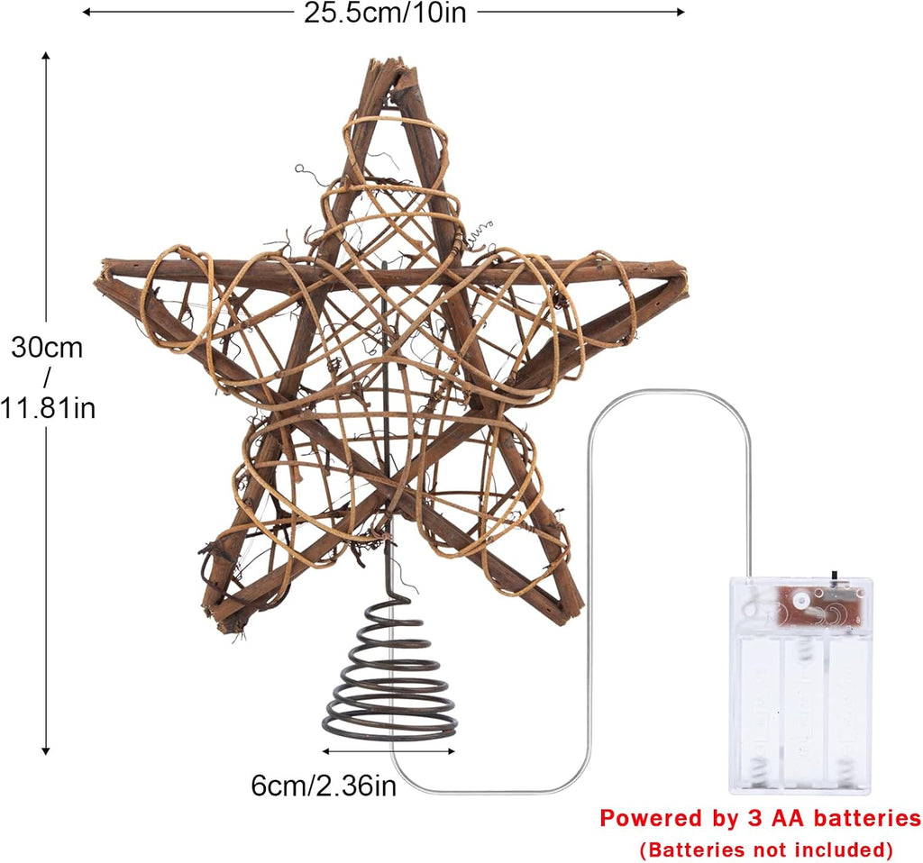 Christmas Tree Topper Farmhouse Christmas Decor Christmas Tree Decorations Rattan Natural Christmas Tree Star with 10