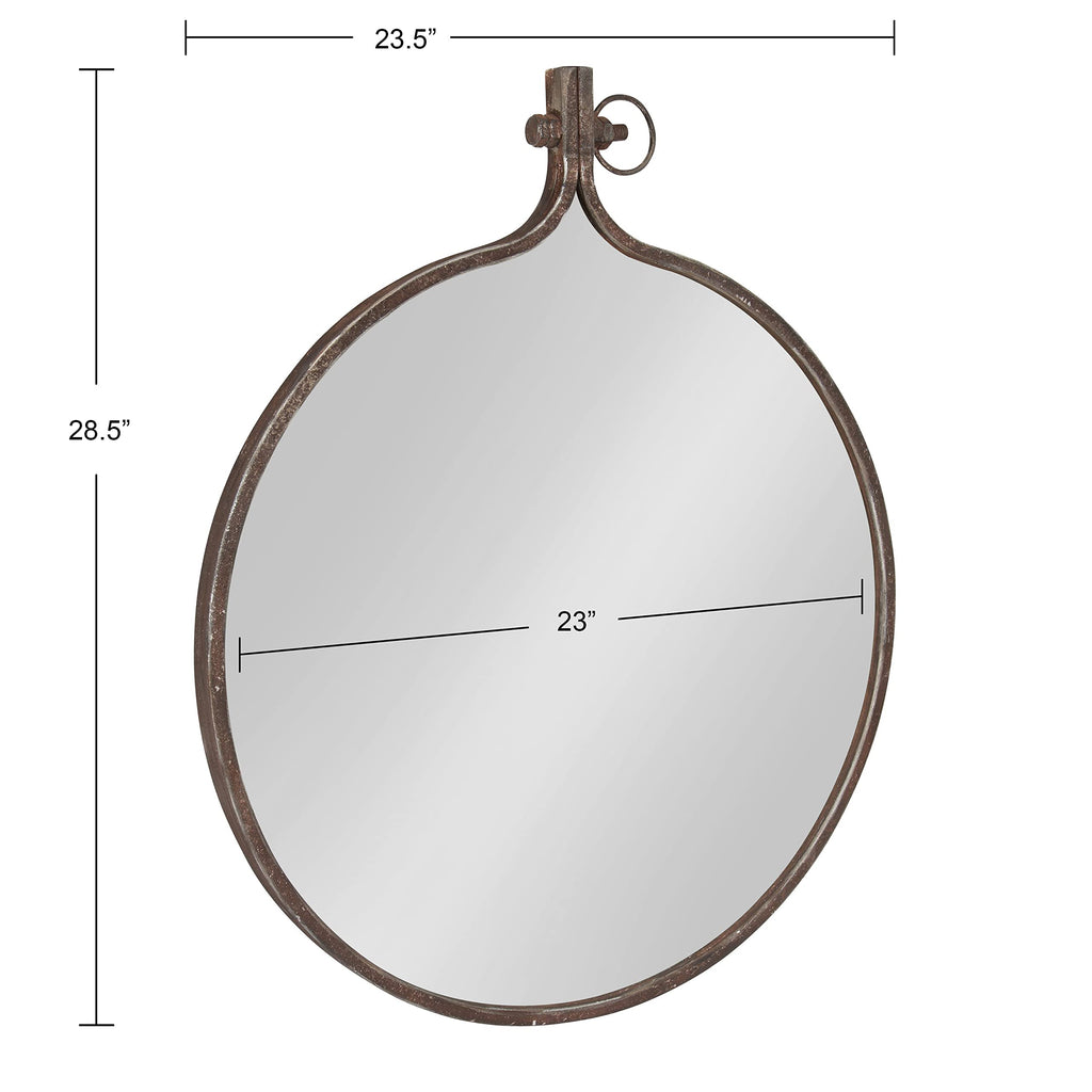 Yitro Round Industrial Rustic Metal Framed Wall Mirror, 23.5x28.5, Rustic Metal, Chic Industrial Accent Mirror