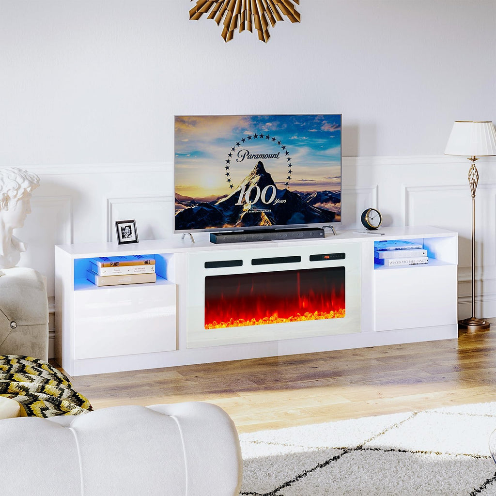 70" TV Stand with 36" Electric Fireplace, Large Modern Media Entertainment Center with Storage Cabinet and 12 Colors