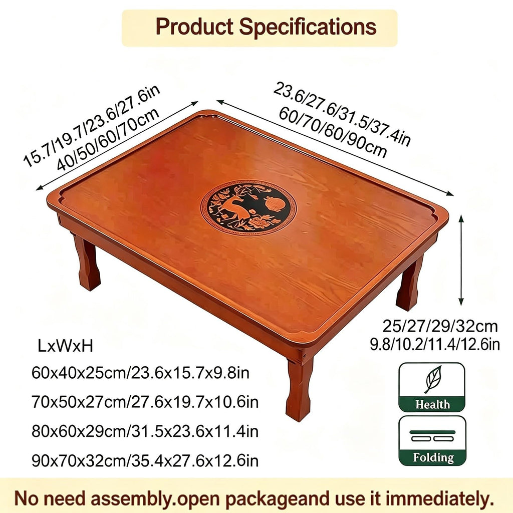 Folding Coffee Table Japanese Floor Wood Low Dining Table Red Brown