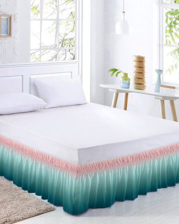 Turquoise Pink Bed Skirt Cal King Size 16 Inch Drop, Adjustable & Elastic Wrap Around Bed Skirts Pleated Luxury Dust
