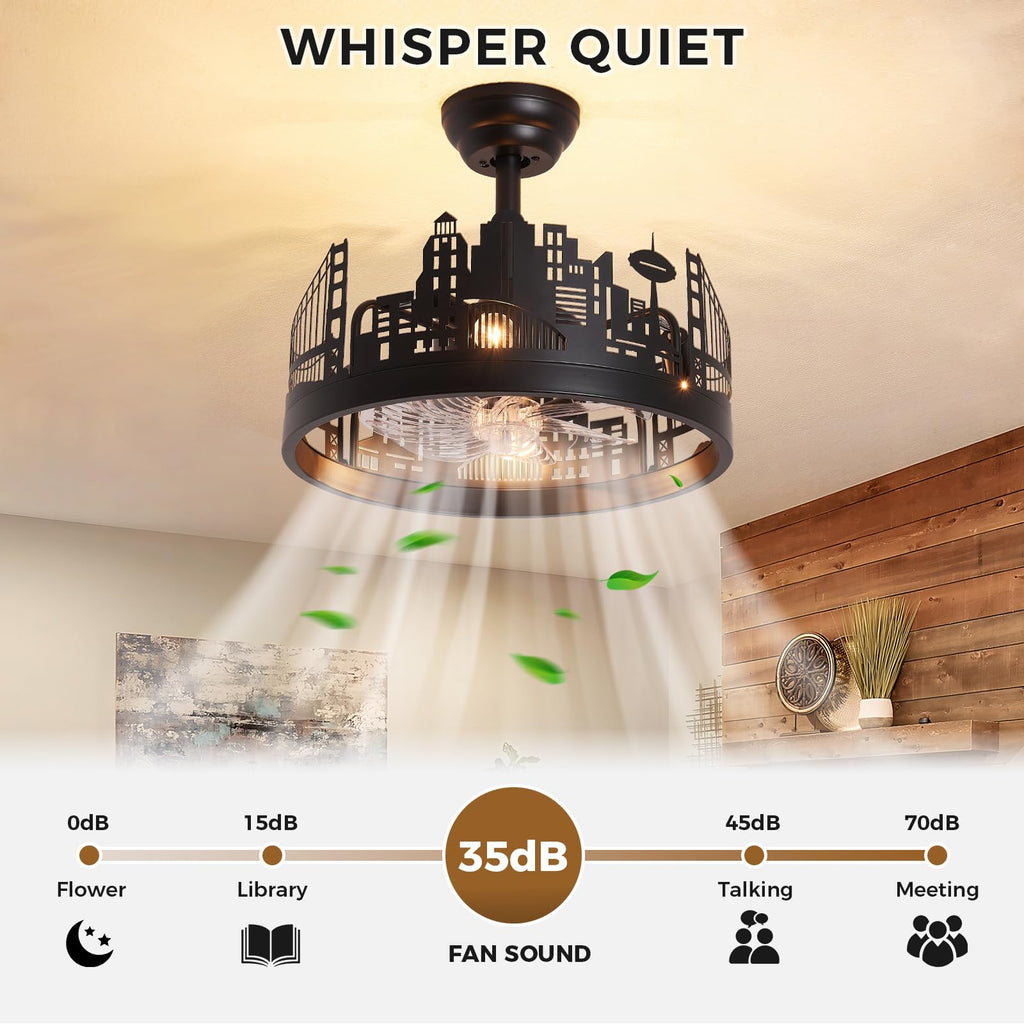Ceiling Fan with Light, Industrial Caged Ceiling Fan with Remote