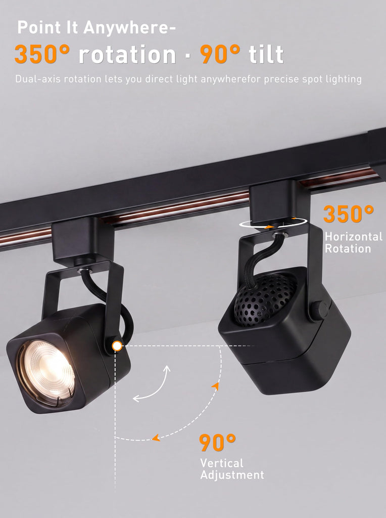 [6 Pack] H Type Track Lighting Heads to Gu10 Base Socket Light Direction Adjustable,Round,Black