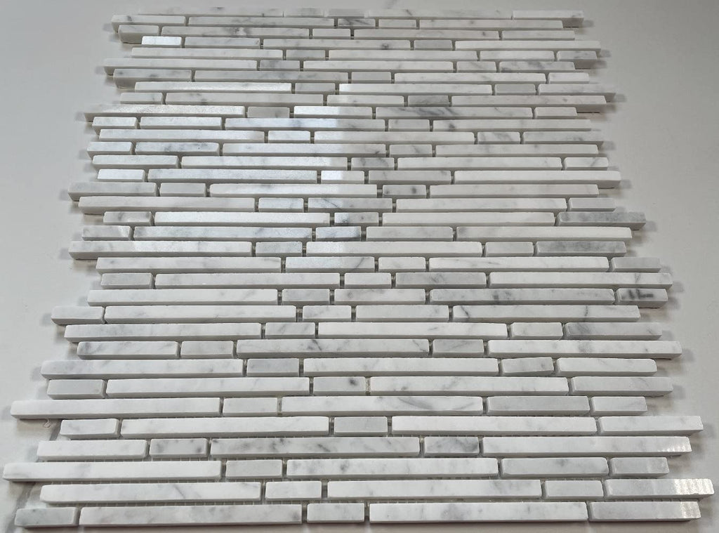 Carrara White Marble Bamboo Strip Waterful Heavy Rain Mosaic Tile Polished Kitchen Bath Wall Floor Backsplash Shower