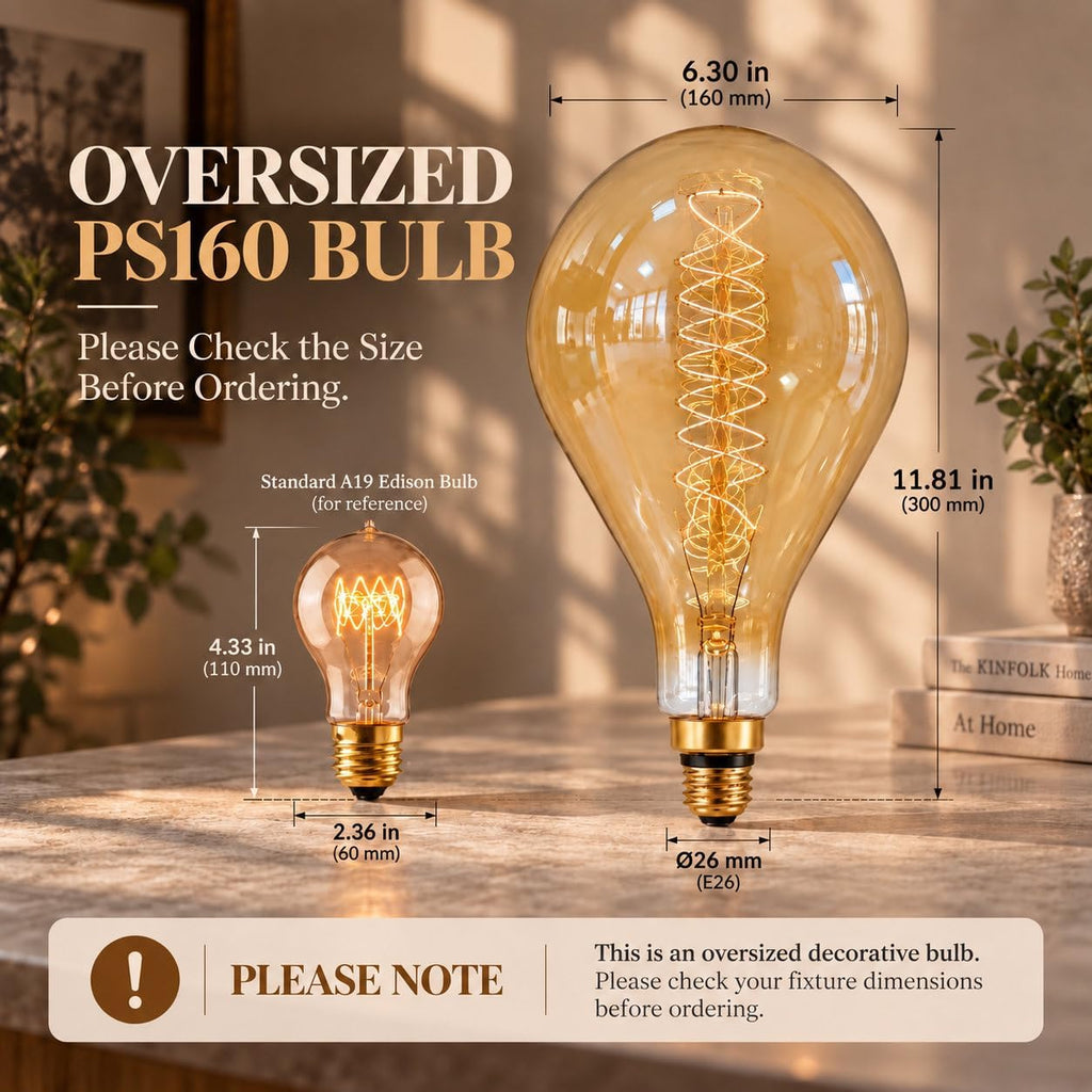 Oversized Incandescent Light Bulb 60 Watt, PS52/PS160 Edison Bulb