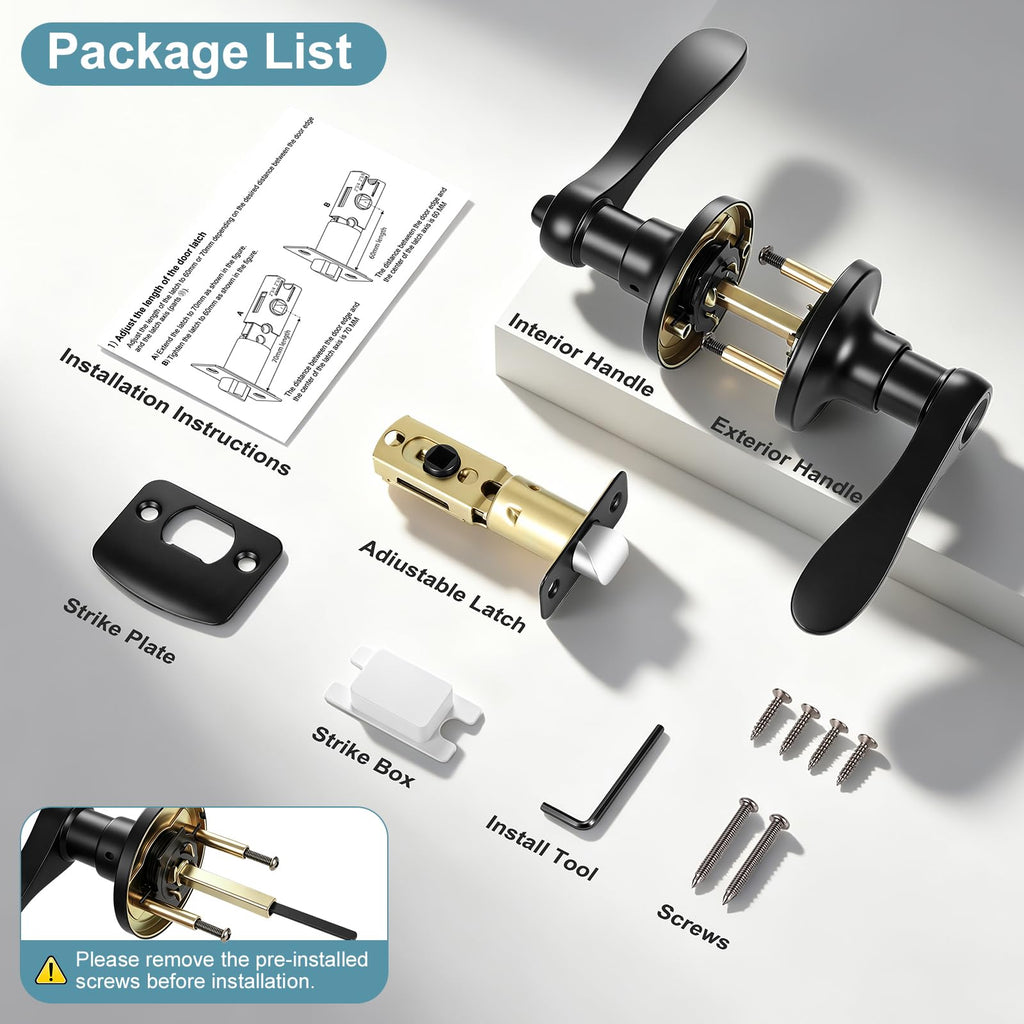 5 Pack Privacy Door Levers Interior Door Handles, Matte Black Keyless Interior Door Knobs Locks , Heavy Duty Door