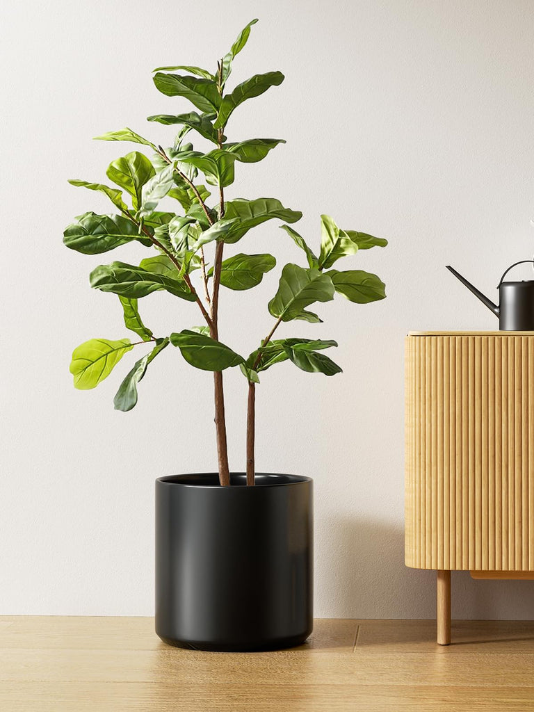 12 Inch Pot for Plants, Ceramic Indoor Planter, Black