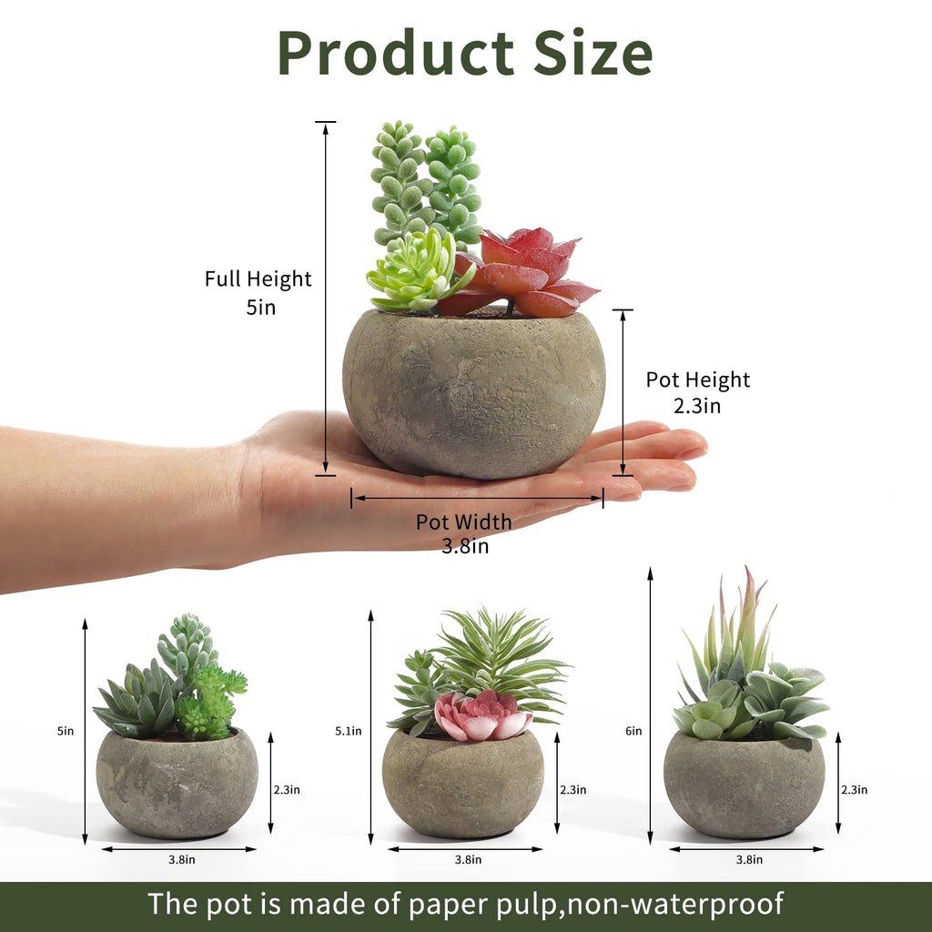 Succulents Plants Artificial 4 Pack, Mini Fake Succulents in Pots, Assorted Small Faux Succulent Decorative Home