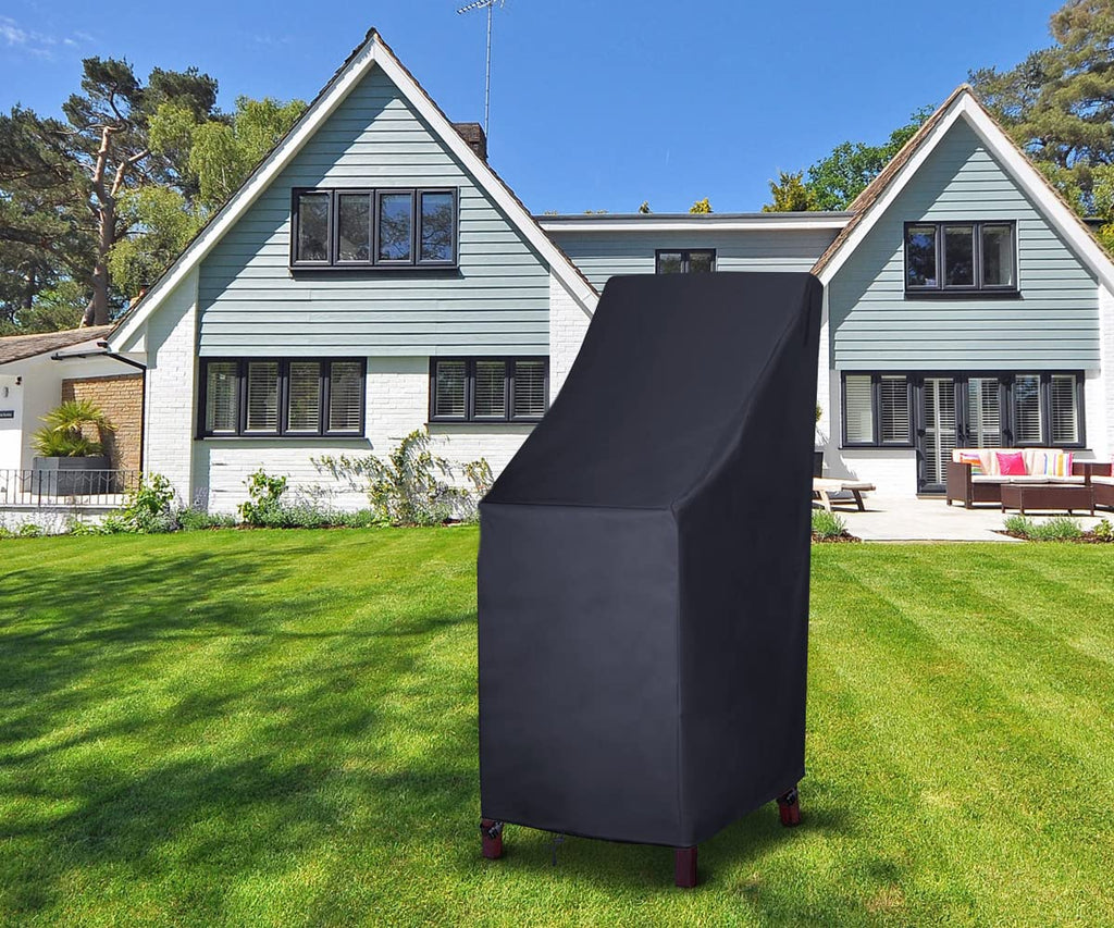 High Back Outdoor Chair Covers Waterproof, 600D Heavy Duty Lawn Outside Barstool Chair Covers, Fits for 4-6 Stackable
