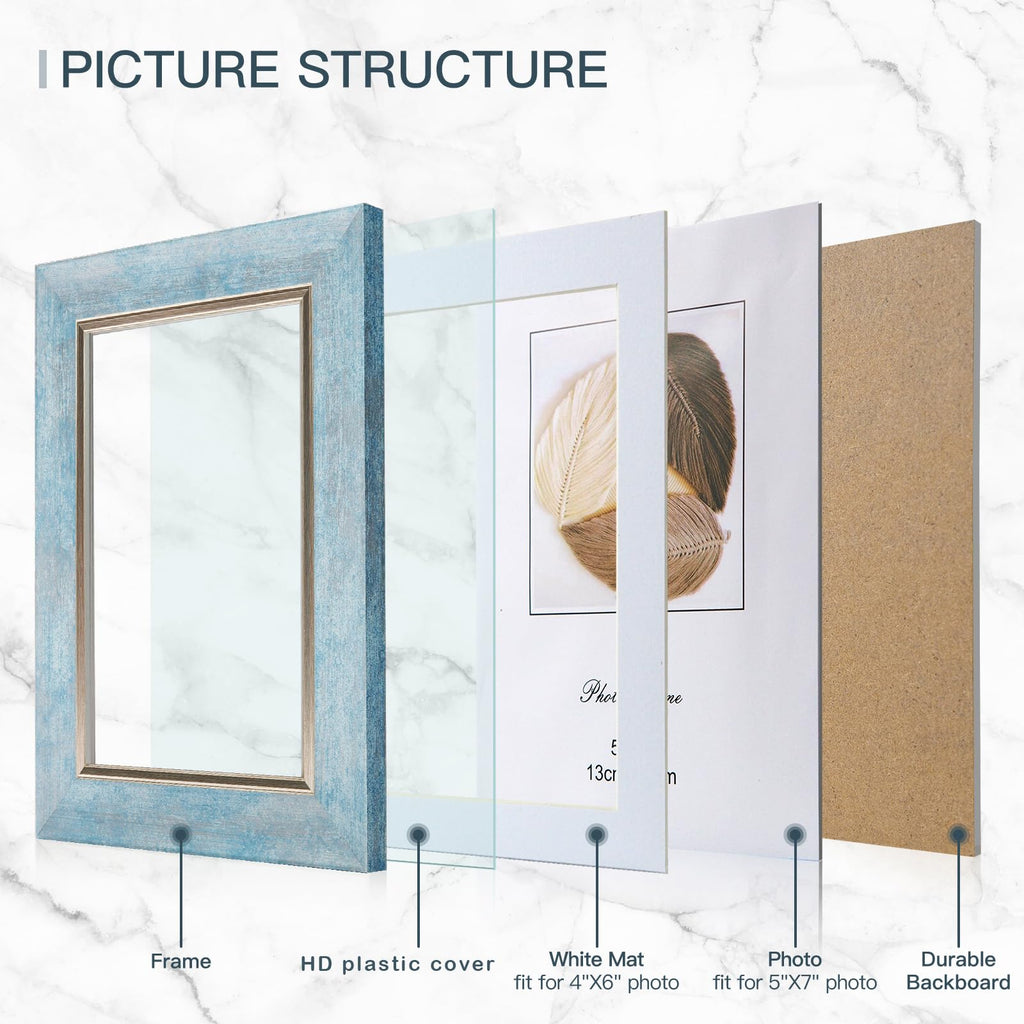 5x7 Picture Frames Set of 4, Rustic Retro Photo Frame(Multicolor)