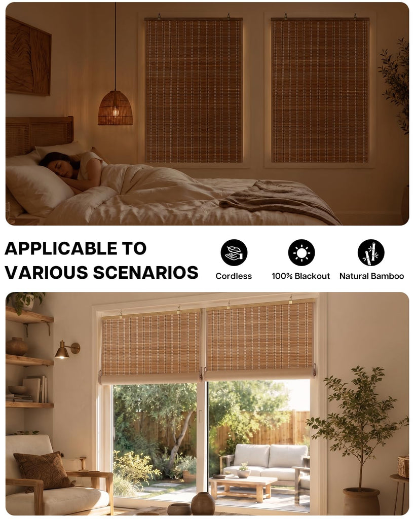 Blackout Bamboo Roller Shades, 25" x 72", Brown206