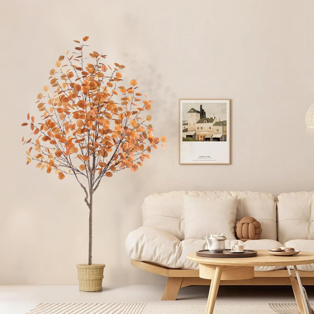 Artificial Eucalyptus Tree for Fall Decor, 6 FT Fall Tree with Realistic Eucalyptus Leaves, Faux Eucalyptus Tree for