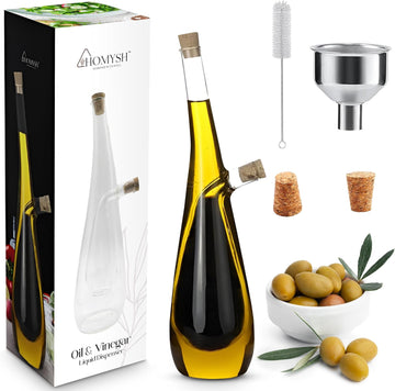 Oil and Vinegar Dispenser Bottle 2-in-1, Glass Cruet Set, Dual-Chamber Olive Oil & Vinegar Dispenser, Cork Stoppers
