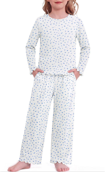 Toddler Girl Clothes Fall Outfit Ribbed Lettuce Trim Tops Pant Set