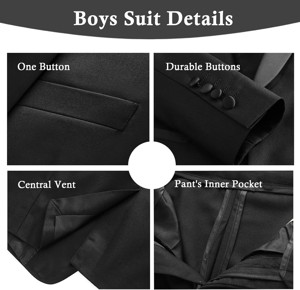 Boys Suit Set Slim Fit 4 Pieces Kid Prom Tuxedo Wedding Outfits
