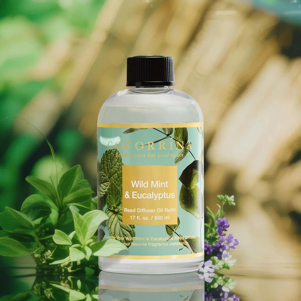 Reed Diffuser Refill Wild Mint & Eucalyptus 17oz (500ml) with 8 Sticks - Premium Long-Lasting Scented Oil, Home