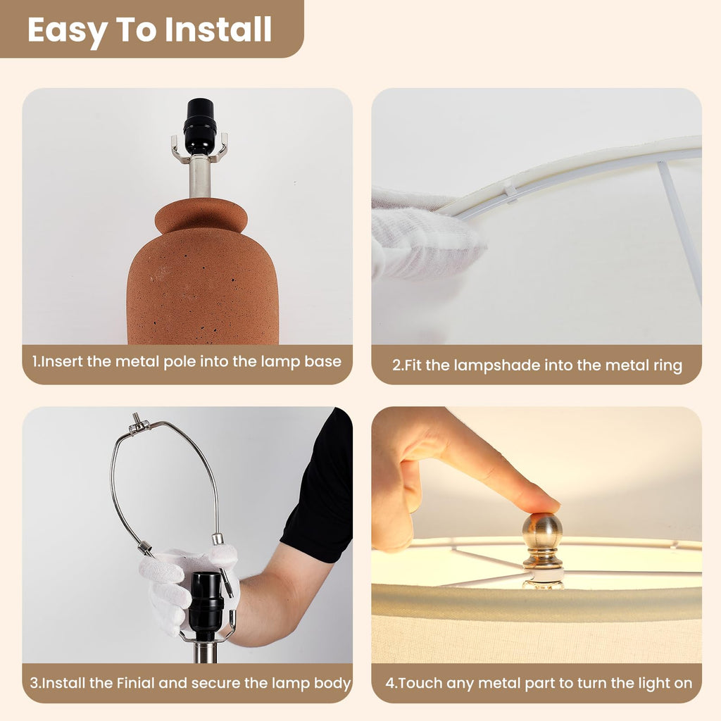 Ceramic Table Lamp, Terracotta Touch Dimmable Bedside Lamp