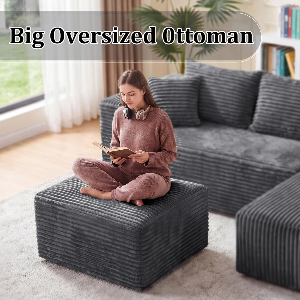 Boneless Ottoman Cloud Foot Rest, Modular Sectional Couch Foot Stool Gray