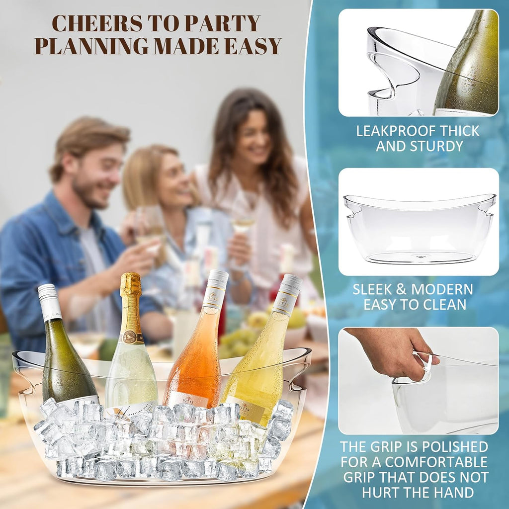 Acrylic Tub Ice Buckets for Parties Portable Beverage Tub with Handles Champagne Bucket Metal Ice Buckets - Set of 2