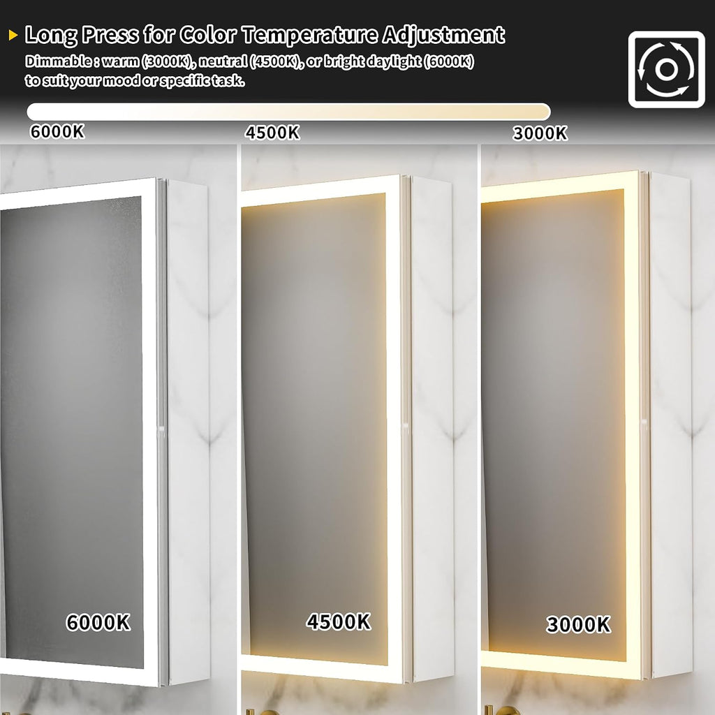 24x30" LED Medicine Cabinet, Anti-fog, Adjustable shelves, Edge-Glow, R | Lighted Medicine Cabinet with Mirror