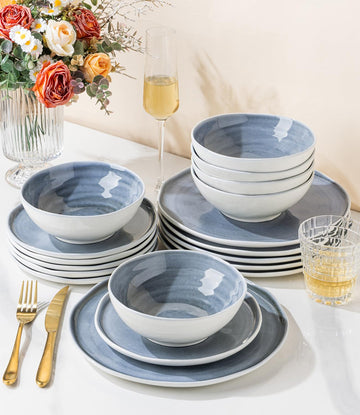 Ceramic Dinnerware Sets for 4, 12-Piece Plates and Bowls Set
