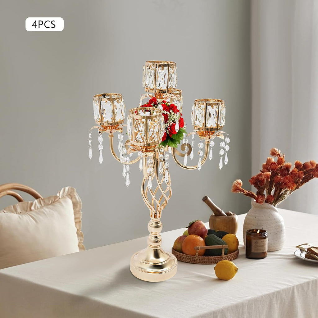 23.2'' Elegant Chic 5 Arm Crystal Candelabra Table Decoration Candle Holder | Luxury 5 Arm Crystal Candle Holder with