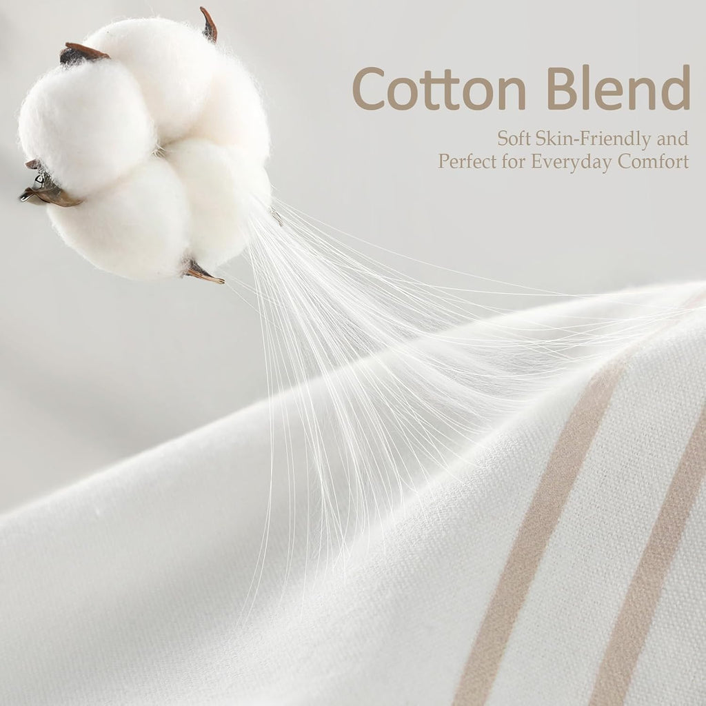 Beige Boho Cotton Striped Shower Curtain with Tassel 72" W X 72" L | Boho Farmhouse Shower Curtains with Soft Cotton