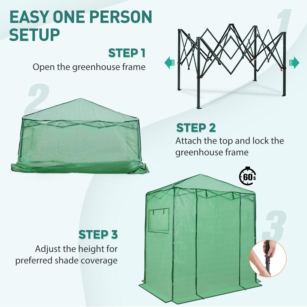6x4 Easy Setup Small Pop Up Greenhouse, Clear/Green