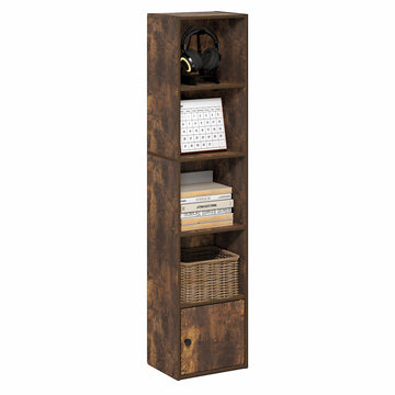 Book Shelf, 5-Tier Bookshelf with Open Shelf, Standing Bookcase with 1 Door Cabinet, 9.3 x 12 x 52, for Organization