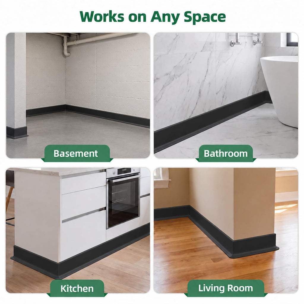 16.4ft Flexible Vinyl Baseboard Trim with Toe Black Stick Wall Base
