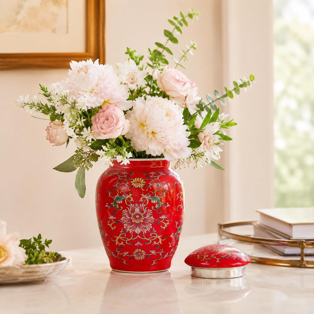 Mini Chinoiserie Ginger Jar, Ceramic Decorative Jar, Small Storage Jar Flower Vase, Chinese Style Floral Vine