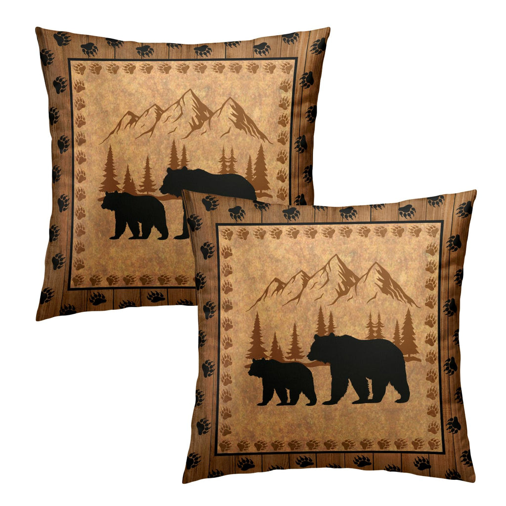 Bear Throw Pillow Covers 24x24 Inch Set of 2 Retro Brown Mountain Decorative Pillowcase Rustic Cabin Bear Hunting