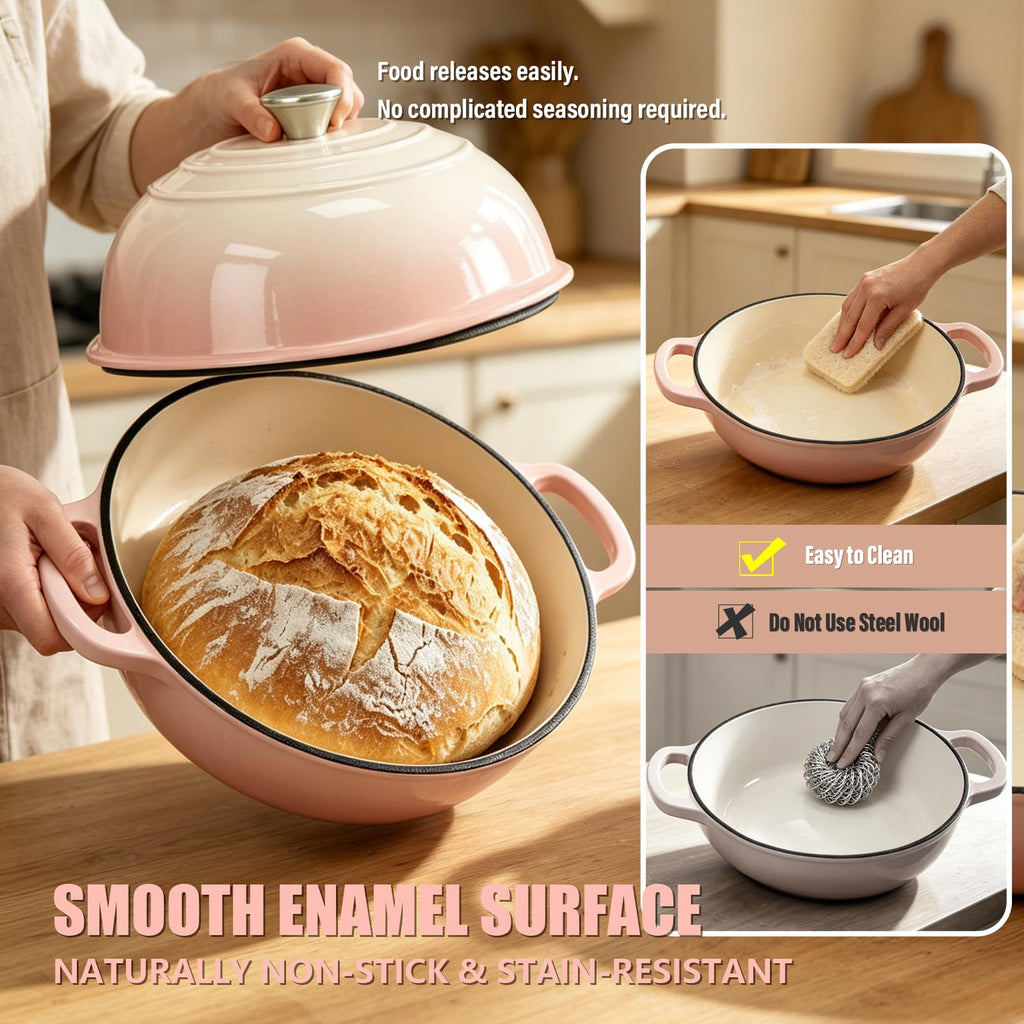 Cast Iron Bread Dutch Oven 6QT Cream Enameled with Lid