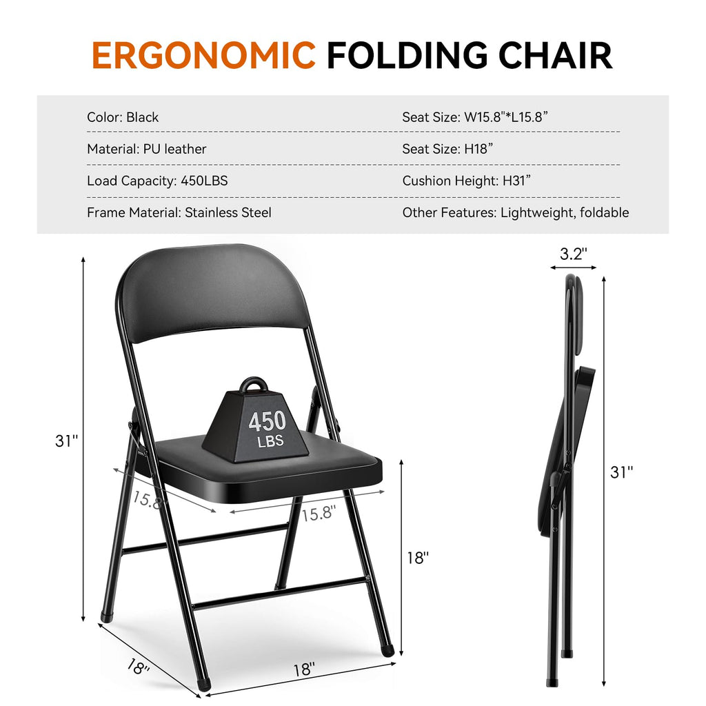 2 Pack Folding Chairs with Cushion Padded - Metal Chairs w/Comfortable Seats and Durable Steel Frame Foldable Chair