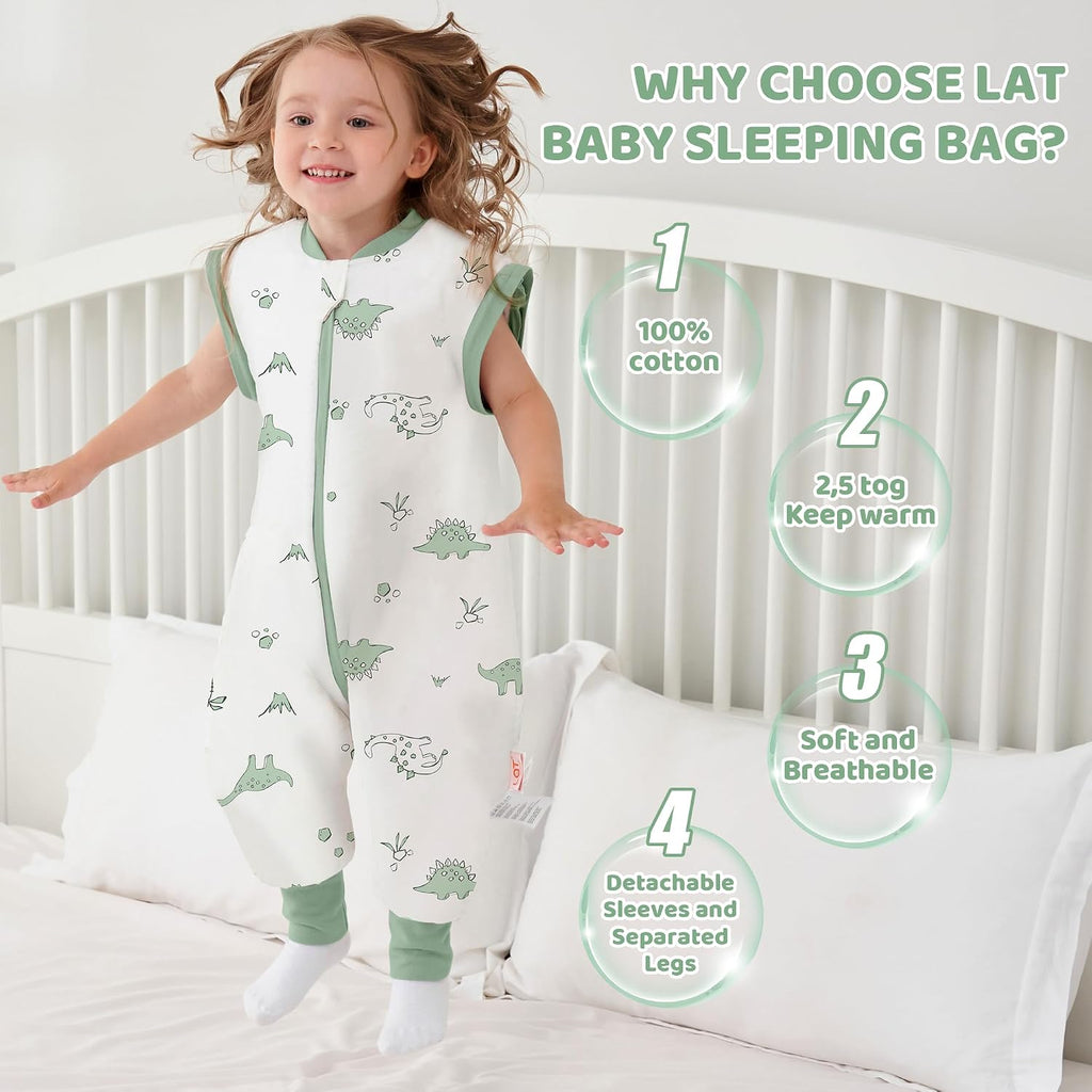 LAT Winter Baby Sleep Bag with Feet, way zip Wearable Blanket with Removable Sleeves,Warm Sack for Toddler 2.5 TOG